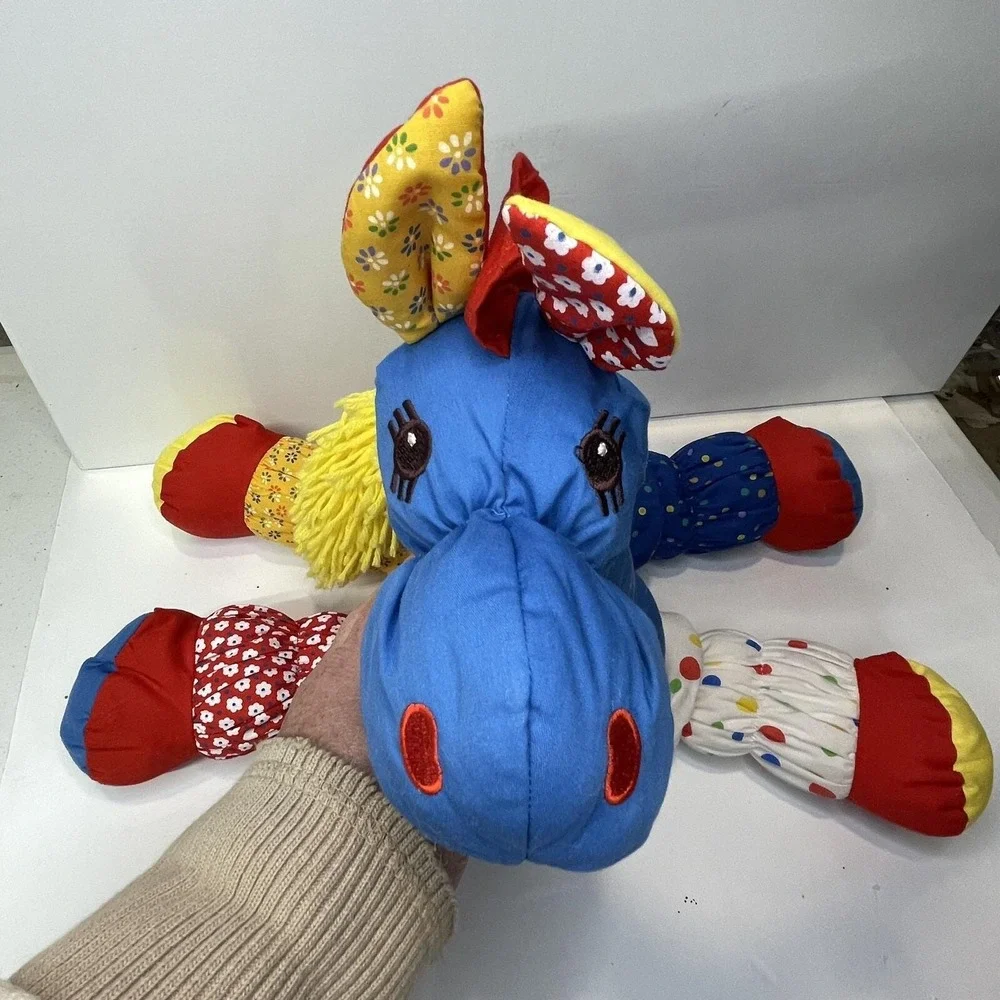 Vtg  FLOPPALOTS HORSE Patchwork Yarn Quilted 1980s Plush 16